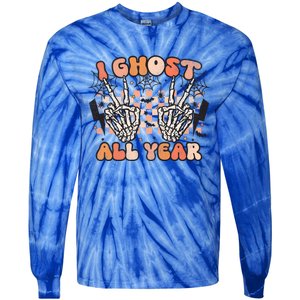 I Skeleton All Year Halloween Skeleton Costume Retro Groovy Meaningful Gift Tie-Dye Long Sleeve Shirt