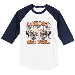 I Skeleton All Year Halloween Skeleton Costume Retro Groovy Meaningful Gift Baseball Sleeve Shirt