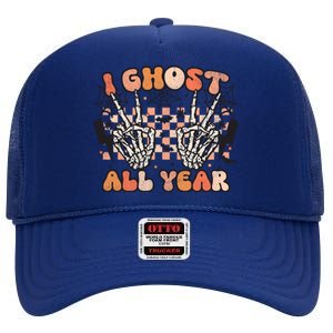 I Skeleton All Year Halloween Skeleton Costume Retro Groovy Meaningful Gift High Crown Mesh Back Trucker Hat