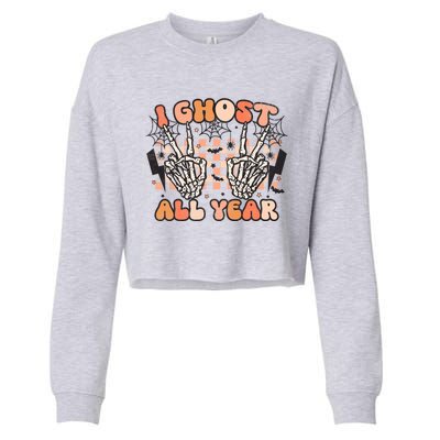 I Skeleton All Year Halloween Skeleton Costume Retro Groovy Meaningful Gift Cropped Pullover Crew