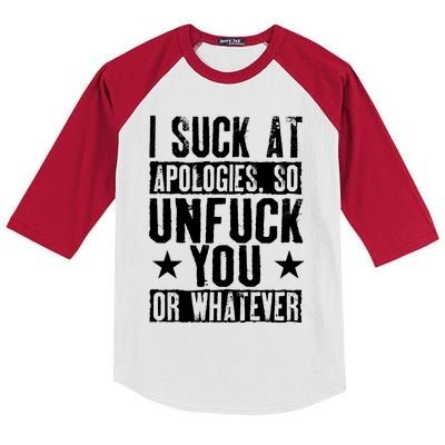 I Suck At Apologies So Unfuck You Or Whatever Kids Colorblock Raglan Jersey