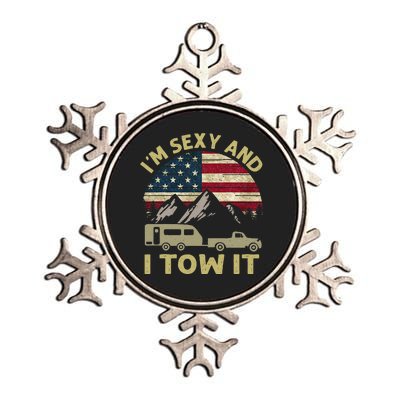 IM Sexy And I Tow It American Flag Caravan Camping Metallic Star Ornament