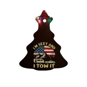 IM Sexy And I Tow It American Flag Caravan Camping Ceramic Tree Ornament