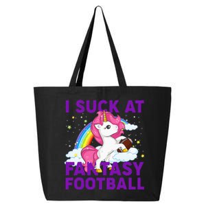 I Suck At Fantasy Football Pink Unicorn Rainbow 25L Jumbo Tote