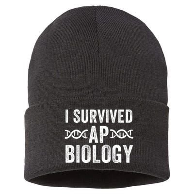 I Survived Ap Biology Ap Bio Exam High School Funny Ap Bio Biology Class Sustainable Knit Beanie