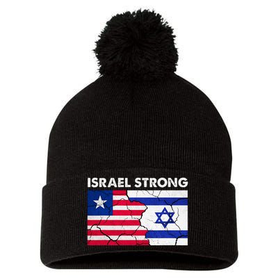 Israel Strong American Israel Flag Stand With Israel Pom Pom 12in Knit Beanie