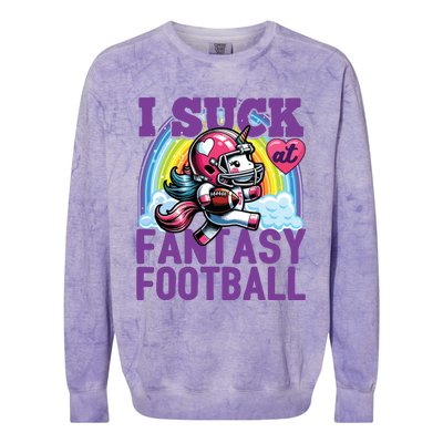 I Suck At Fantasy Football Unicorn Rainbow Loser Colorblast Crewneck Sweatshirt