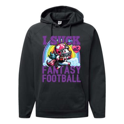 I Suck At Fantasy Football Unicorn Rainbow Loser Performance Fleece Hoodie