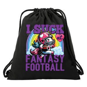 I Suck At Fantasy Football Unicorn Rainbow Loser Drawstring Bag