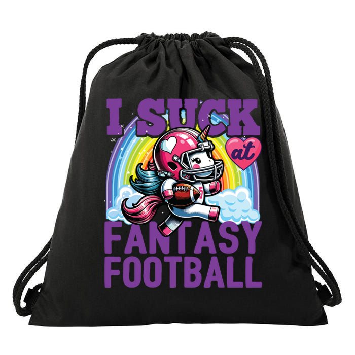 I Suck At Fantasy Football Unicorn Rainbow Loser Drawstring Bag