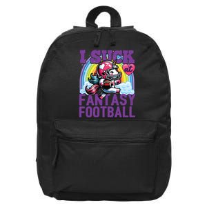 I Suck At Fantasy Football Unicorn Rainbow Loser 16 in Basic Backpack