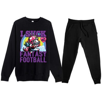 I Suck At Fantasy Football Unicorn Rainbow Loser Premium Crewneck Sweatsuit Set