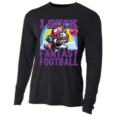 I Suck At Fantasy Football Unicorn Rainbow Loser Cooling Performance Long Sleeve Crew