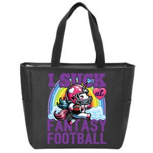 I Suck At Fantasy Football Unicorn Rainbow Loser Zip Tote Bag