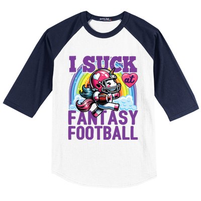 I Suck At Fantasy Football Unicorn Rainbow Loser Baseball Sleeve Shirt