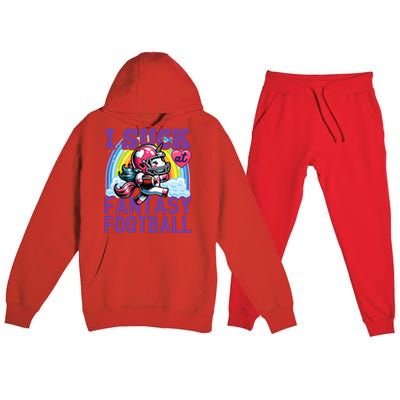 I Suck At Fantasy Football Unicorn Rainbow Loser Premium Hooded Sweatsuit Set