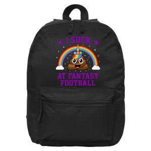 I Suck At Fantasy Football Loser Poop Unicorn Funny 16 in Basic Backpack