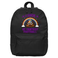 I Suck At Fantasy Football Loser Poop Unicorn Funny 16 in Basic Backpack