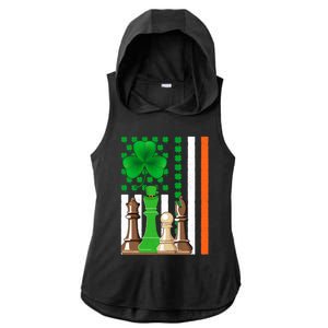 Irish Shamrock American Flag Chess Game St Patrick's Day Great Gift Ladies PosiCharge Tri-Blend Wicking Draft Hoodie Tank