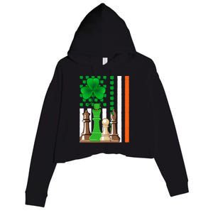 Irish Shamrock American Flag Chess Game St Patrick's Day Great Gift Crop Fleece Hoodie