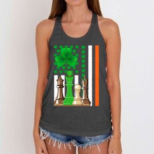 Irish Shamrock American Flag Chess Game St Patrick's Day Great Gift Women's Knotted Racerback Tank