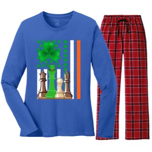 Irish Shamrock American Flag Chess Game St Patrick's Day Great Gift Women's Long Sleeve Flannel Pajama Set 