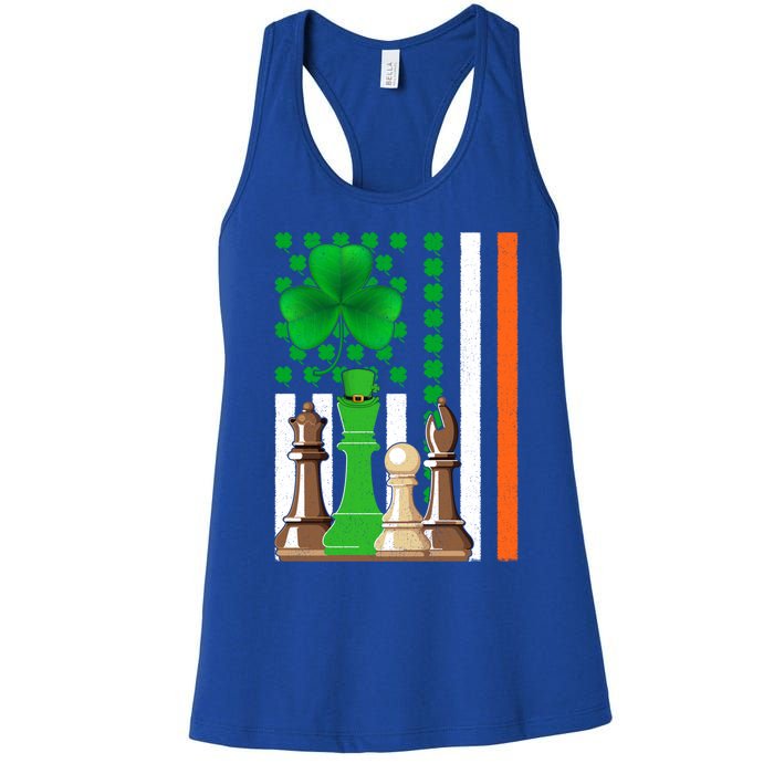 Irish Shamrock American Flag Chess Game St Patrick's Day Great Gift Women's Racerback Tank