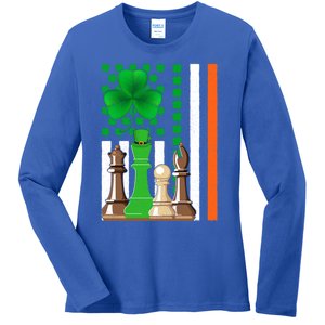 Irish Shamrock American Flag Chess Game St Patrick's Day Great Gift Ladies Long Sleeve Shirt