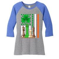 Irish Shamrock American Flag Chess Game St Patrick's Day Great Gift Women's Tri-Blend 3/4-Sleeve Raglan Shirt