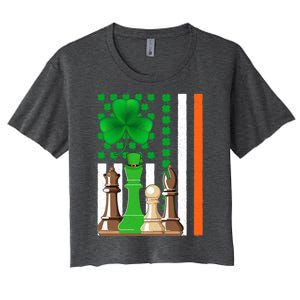 Irish Shamrock American Flag Chess Game St Patrick's Day Great Gift Women's Crop Top Tee