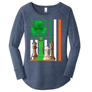 Irish Shamrock American Flag Chess Game St Patrick's Day Great Gift Women's Perfect Tri Tunic Long Sleeve Shirt