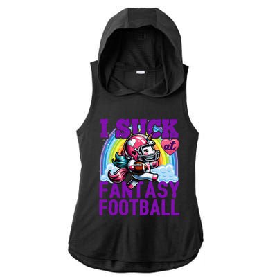 I Suck At Fantasy Football Unicorn Rainbow Loser Gift Ladies PosiCharge Tri-Blend Wicking Draft Hoodie Tank