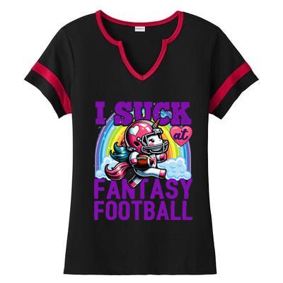 I Suck At Fantasy Football Unicorn Rainbow Loser Gift Ladies Halftime Notch Neck Tee