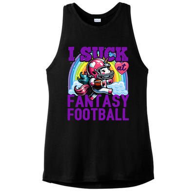 I Suck At Fantasy Football Unicorn Rainbow Loser Gift Ladies PosiCharge Tri-Blend Wicking Tank