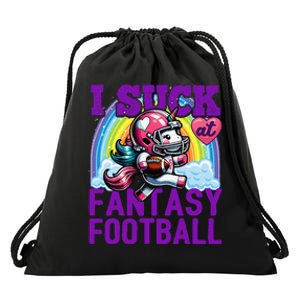 I Suck At Fantasy Football Unicorn Rainbow Loser Gift Drawstring Bag