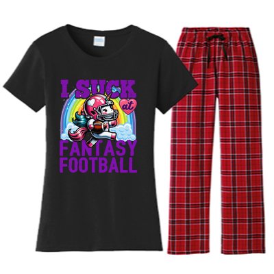 I Suck At Fantasy Football Unicorn Rainbow Loser Gift Women's Flannel Pajama Set