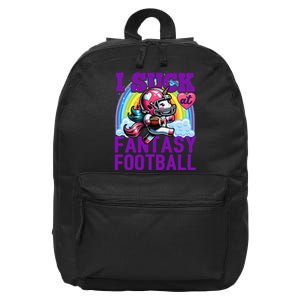 I Suck At Fantasy Football Unicorn Rainbow Loser Gift 16 in Basic Backpack