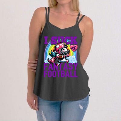 I Suck At Fantasy Football Unicorn Rainbow Loser Gift Women's Strappy Tank