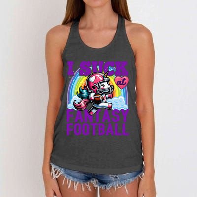 I Suck At Fantasy Football Unicorn Rainbow Loser Gift Women's Knotted Racerback Tank