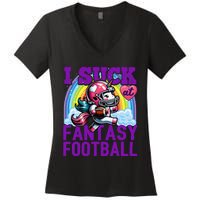 I Suck At Fantasy Football Unicorn Rainbow Loser Gift Women's V-Neck T-Shirt