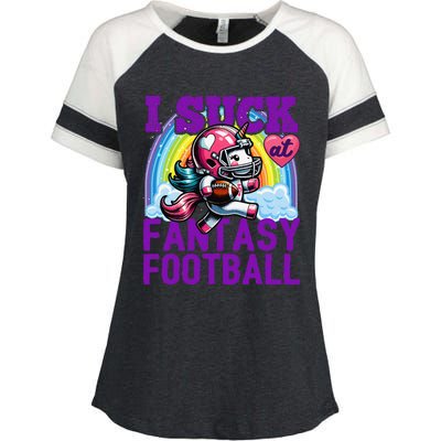 I Suck At Fantasy Football Unicorn Rainbow Loser Gift Enza Ladies Jersey Colorblock Tee