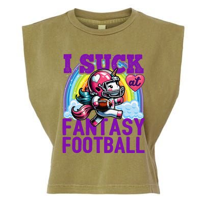 I Suck At Fantasy Football Unicorn Rainbow Loser Gift Garment-Dyed Women's Muscle Tee