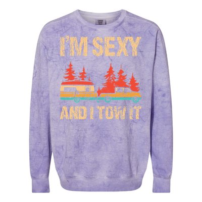 IM Sexy And I Tow It Bigfoot Camp Trees Hike Hiking Camping Colorblast Crewneck Sweatshirt