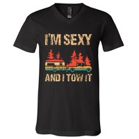 IM Sexy And I Tow It Bigfoot Camp Trees Hike Hiking Camping V-Neck T-Shirt