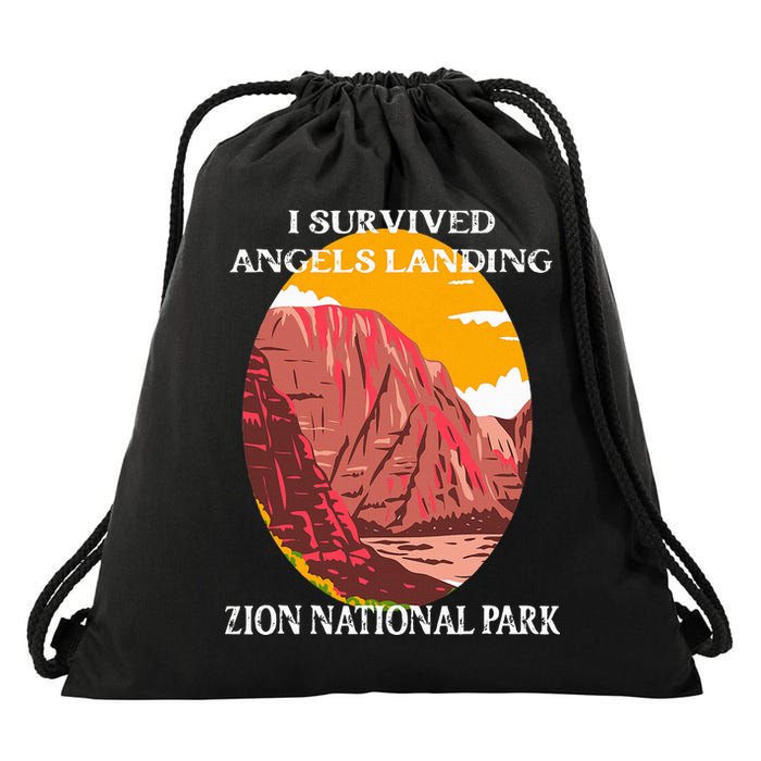I Survived Angels Landing Hike Zion National Park Utah Drawstring Bag