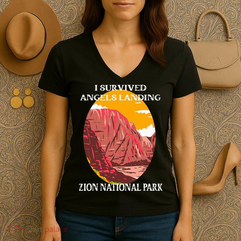 I Survived Angels Landing Hike Zion National Park Utah Women's V-Neck T-Shirt
