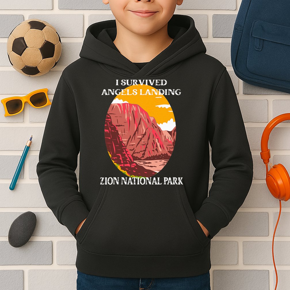 I Survived Angels Landing Hike Zion National Park Utah Kids Hoodie