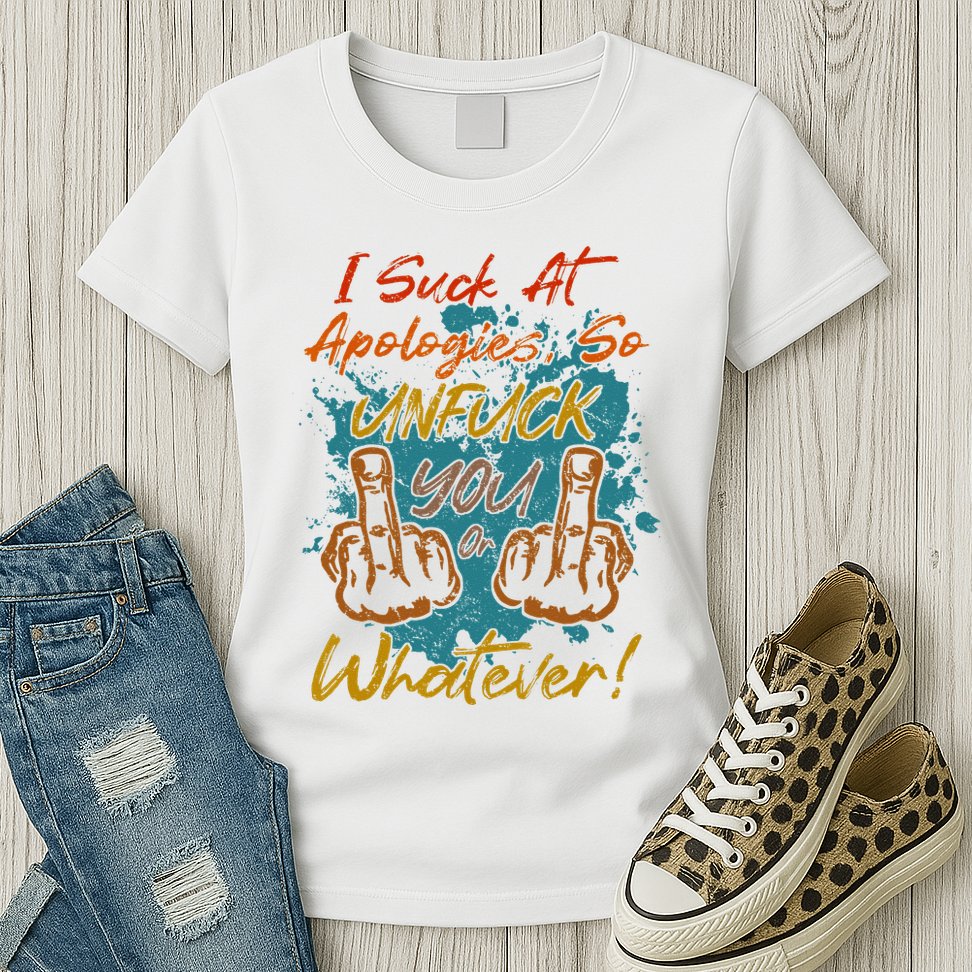 I Suck At Apologies Funny Sarcastic Sarcasm Sassy Saying Womens T-Shirt