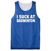 I Suck At Badminton Badminton Player Sport Cross Shuttlecock Gift Mesh Reversible Basketball Jersey Tank