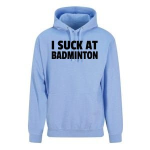 I Suck At Badminton Badminton Player Sport Cross Shuttlecock Gift Unisex Surf Hoodie